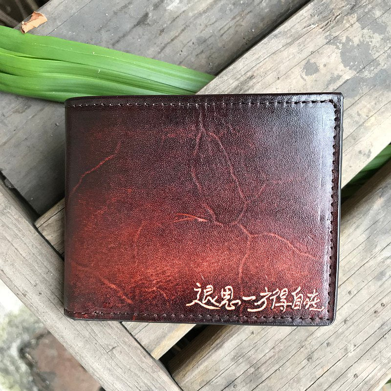 L.I.S本革工坊 | 【客製化刻字】植鞣牛皮 真皮 手染復古刷色 翻頁皮夾 真皮手工短夾 2色